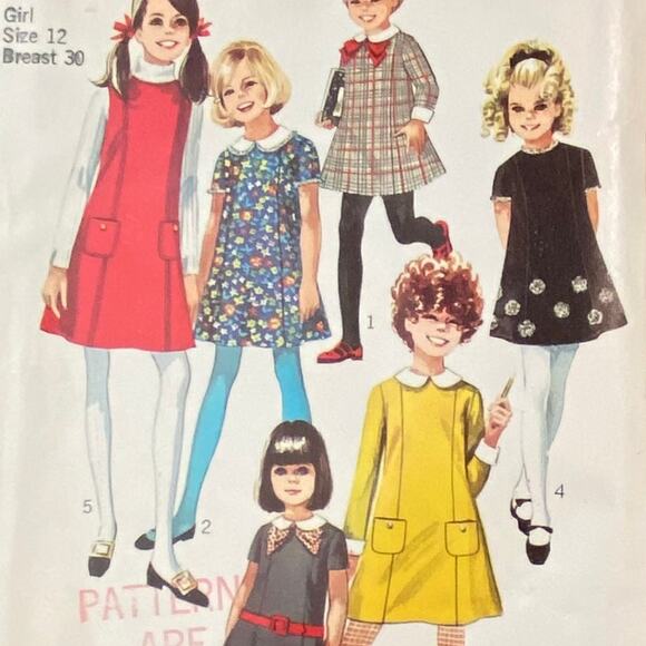 Vtg Simplicity 7834 Dress Jumper Pattern 12 Girl 1968 Pocket Lace Low Waistline - Picture 1 of 6